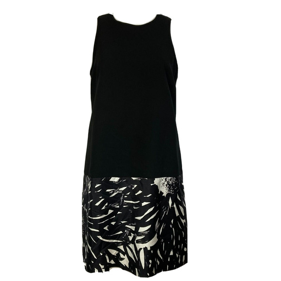4C‎ Dress Womens Sz 8 Black White Floral Silk Blend Shift Sleeveless - Picture 1 of 10